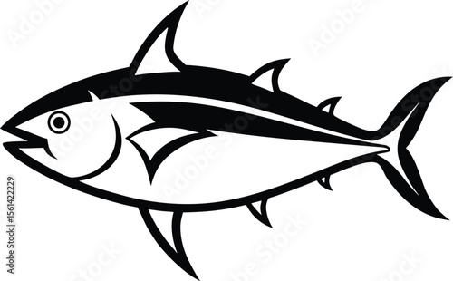 Minimalist Outline Of A Tuna Fish With Fins Sprea