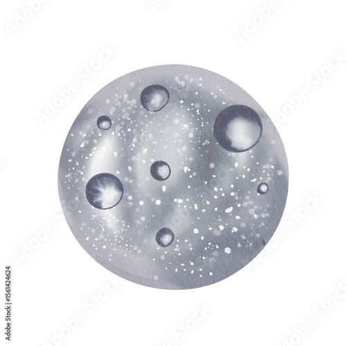Cute kawaii watercolor sticker featuring full moon. Perfect for Halloween decorations, festive labels, and spooky season designs