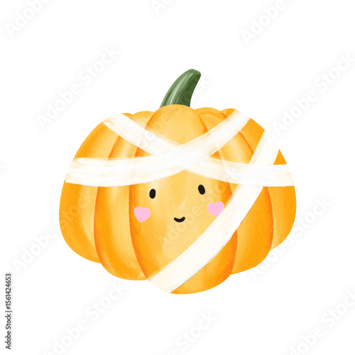 Watercolor pumpkin illustration with spooky jack-o-lantern face. Ideal for October labels, trick-or-treat tags, and Halloween party designs