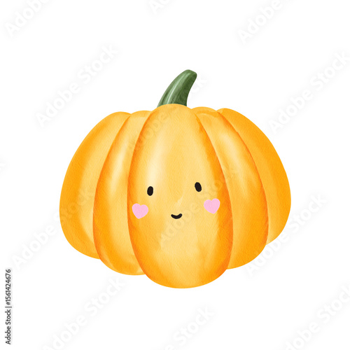 Watercolor pumpkin illustration with spooky jack-o-lantern face. Ideal for October labels, trick-or-treat tags, and Halloween party designs