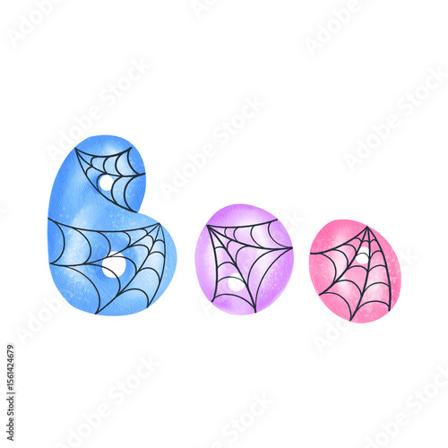 Watercolor Boo lettering with spooky details and pastel Halloween vibes. Perfect for festive stickers, kids crafts, and seasonal clipart