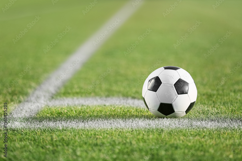 Fototapeta premium Soccer ball on green stadium grass
