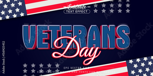 Veterans day editable text effect emboss modern style.