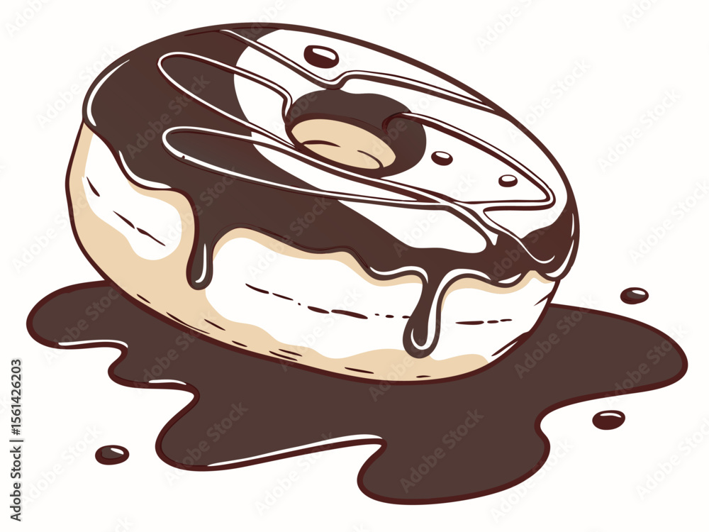 Fototapeta premium Delicate donut with chocolate glaze. Vector illustration.