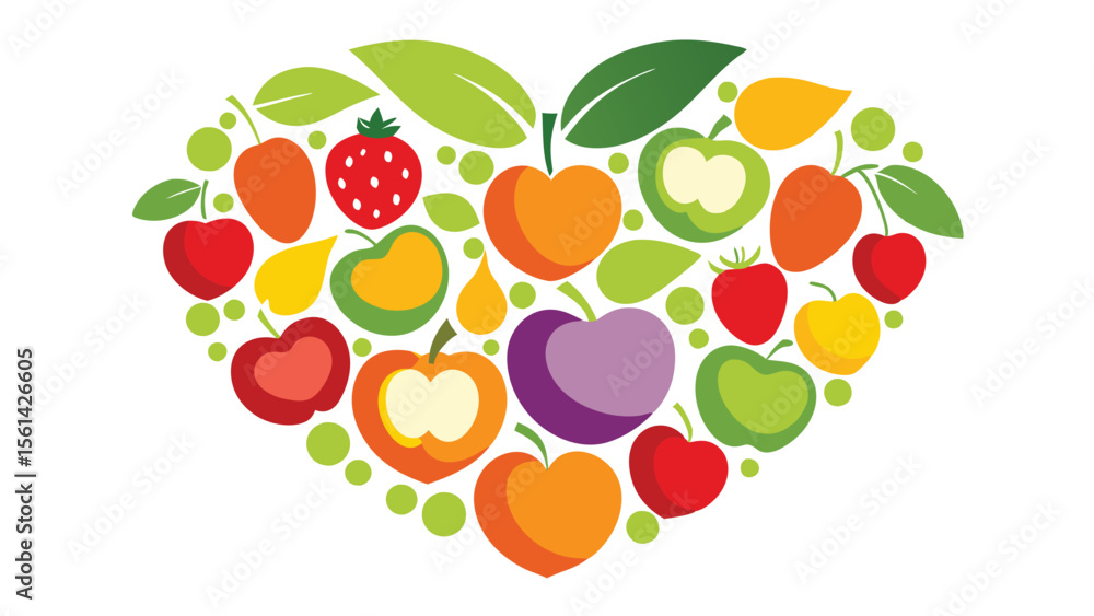 Obraz premium Simple vegetable background in heart shape of different vegetables vector illustration.