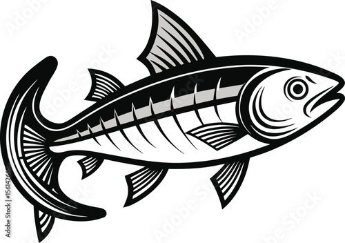 Simple Black Line Salmon With Visible Fins And Ta