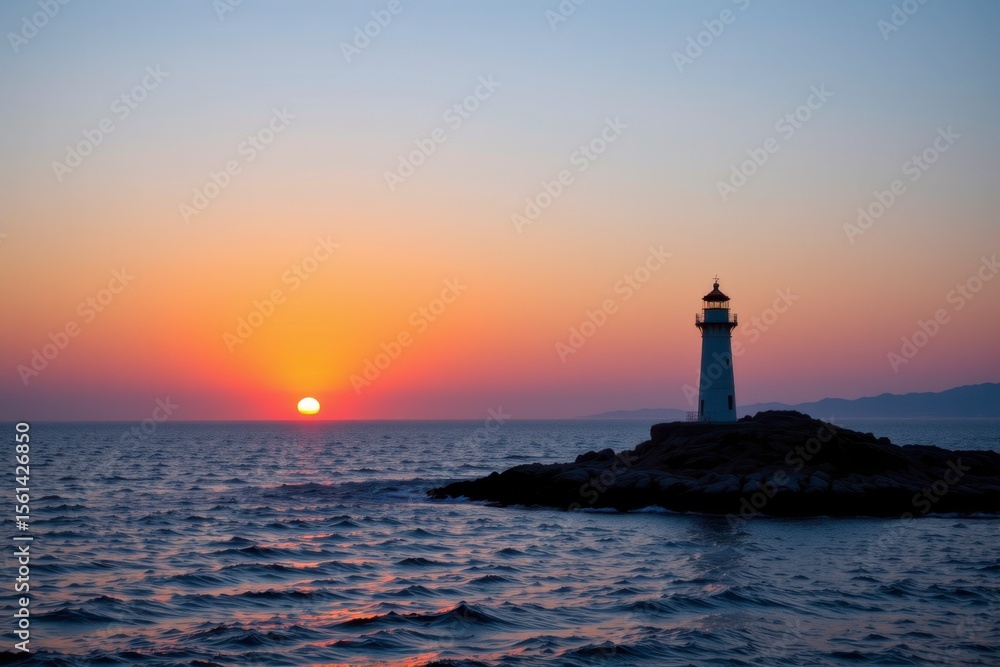 Sunset over sea with lighthouse coastal location scenic landscape tranquil viewpoint serene concept Sunset over sea with lighthouse coastal location scenic landscape tranquil viewpoint serene concept