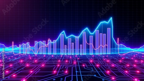 Abstract Neon Stock Market Data Visualization Digital Financial Graph