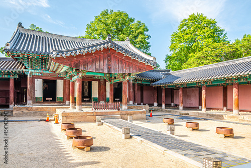 View at the Gyeonggijeon Shrine in the streets of Jeonju Hanok Village in South Korea