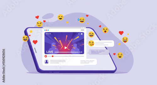 Smartphone displaying a live video stream with user interaction and social media engagement.