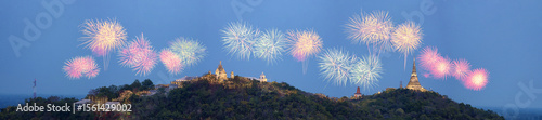 Beautiful view panorama photo of Khao Wang festival with firework that organized every year at Phetchaburi province , Thailand