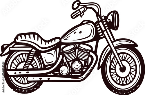 Vintage hand drawn motorcycle illustration in black and white, detailed engraving for retro automotive design