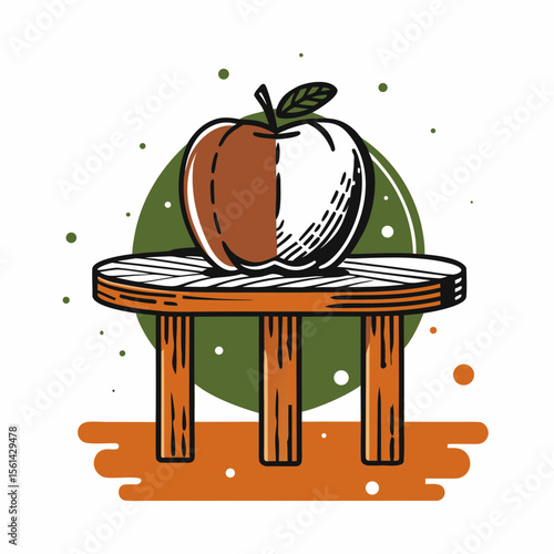 Apple on Wooden Table Representing Start of Fall for Autumn Blogs, Seasonal Recipe Websites, Harvest Education, and Nature Awareness  