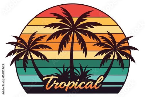 Wallpaper Mural Vector illustration of tropical sunset logo with palm trees and multicolored gradient background design Torontodigital.ca
