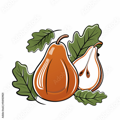 Pears Surrounded by Green Leaves Representing Start of Fall for Autumn Themed Blogs, Seasonal Awareness, Food and Nature Education, Home Decor, and Graphic Design  