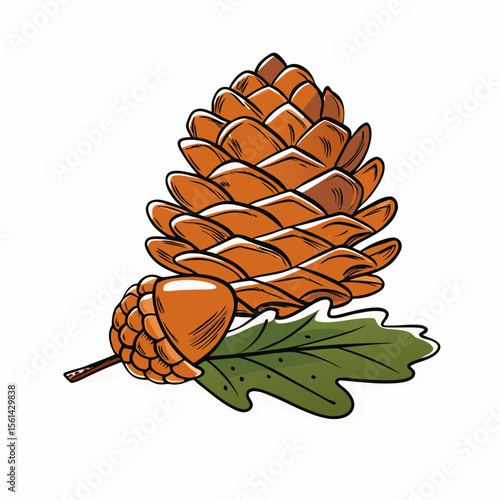 Pinecone and Acorn Representing the Start of Fall and Autumn Equinox for Seasonal Blogs, Decoration Websites, Eco-Friendly Awareness, and Educational Content  