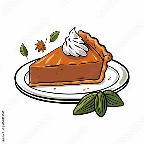Pumpkin Pie Slice with Whipped Cream for Autumn Equinox, Seasonal Recipes, Fall Celebrations, Thanksgiving Menus, and Food Blogs  
