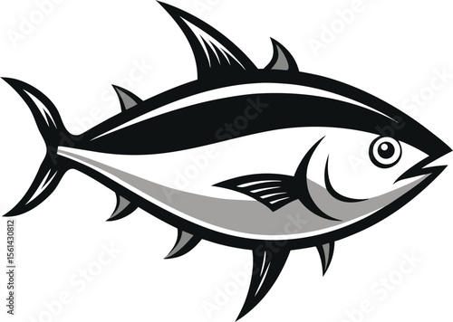 Tuna Fish Swimming Left Streamlined Shape In Bla