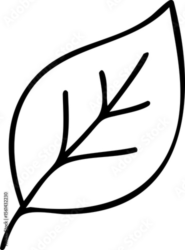Black outline of a single leaf with simple veins and stem illustration