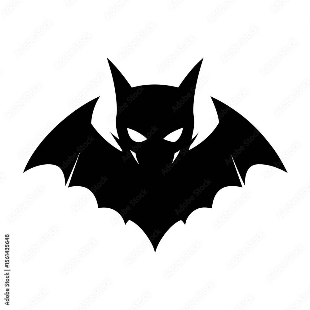 Obraz premium Bat head full black silhouette with extended ears and face vector illustration