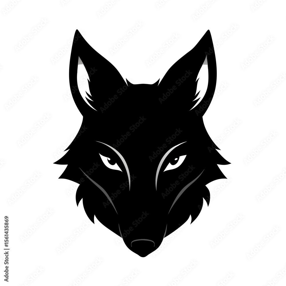 Obraz premium Jackal head full black silhouette wild desert canine face vector illustration