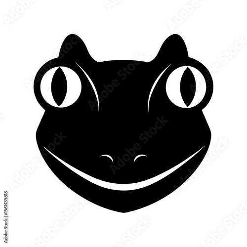 Frog head full black silhouette amphibian with wide mouth vector illustration