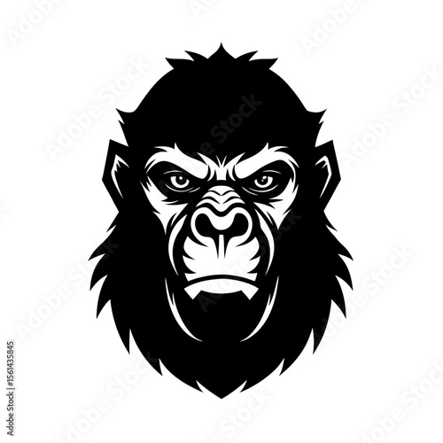 Gorilla head full black silhouette powerful primate face vector illustration