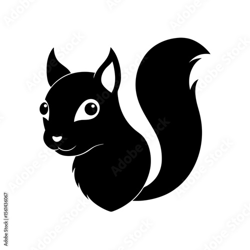 Squirrel head full black silhouette bushy tailed animal face vector illustration