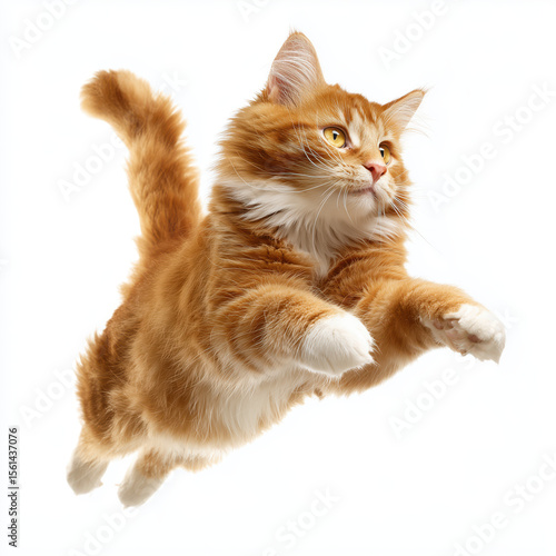 Ginger Cat in Mid-Air Leap , PNG isolated cut out image