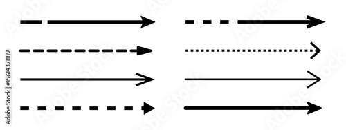 Set of straight long dashed arrow vector icons