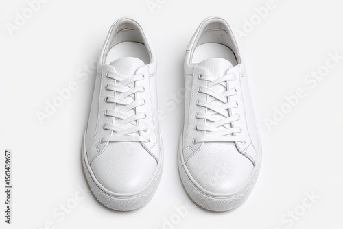 Wallpaper Mural Overhead shot of a pair of clean, white leather low-top sneakers with laces tied Torontodigital.ca