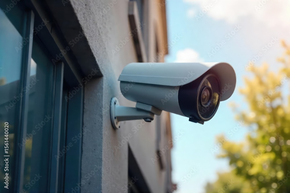 High-definition CCTV camera mounted on a building exterior, providing comprehensive security surveillance , high-resolution, public safety, night vision High-definition CCTV camera mounted on a building exterior, providing comprehensive security surveillance , high-resolution, public safety, night vision