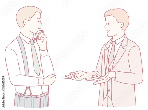 Two welldressed men engage in a lively conversation showcasing their strong communication and connection skills