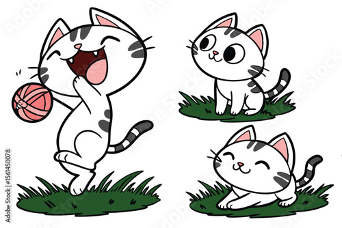 Adorable cartoon cat poses for playful designs and illustrations