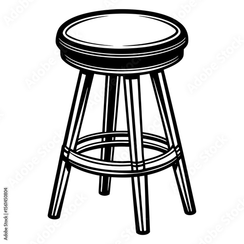 Classic black and white bar stool with round seat and footrest