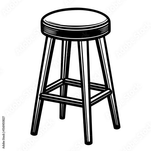 Simple black and white illustration of a classic wooden bar stool on a white background