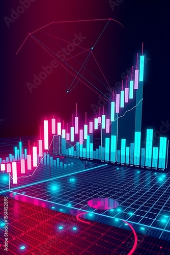 Abstract Neon Stock Market Chart Financial Growth and Decline Visualization