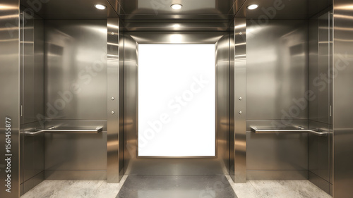 Poster Frame Image blank Mockup inside Metalic Elevator