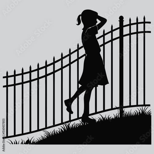 Girl leaning on a fence silhouette vector design art and illustration