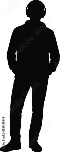 Man Listening to Music with Headphones Silhouette Vector Illustration