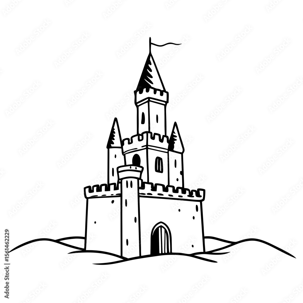 Fototapeta premium Castle Vector Illustration Medieval Fortress Design Black and White