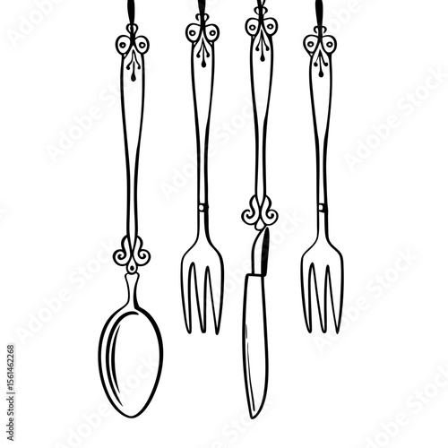 Vintage Silverware Illustration Spoon Fork and Knife Design