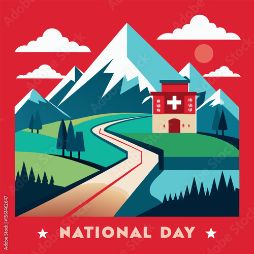 Wallpaper Mural Swiss national day celebration poster layout with festive elements Torontodigital.ca