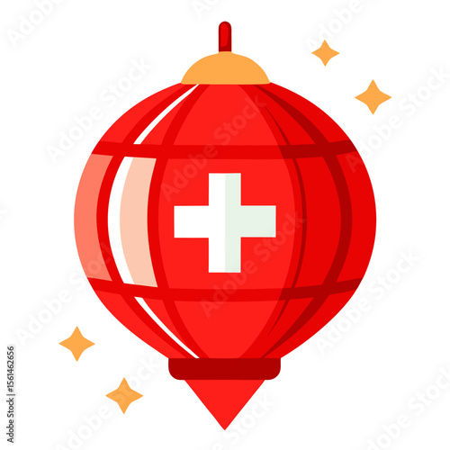 Glowing red paper lantern with swiss white cross symbol