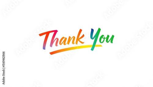 Rainbow ombre Thank You lettering in brush pen style on white background with soft bokeh and space
