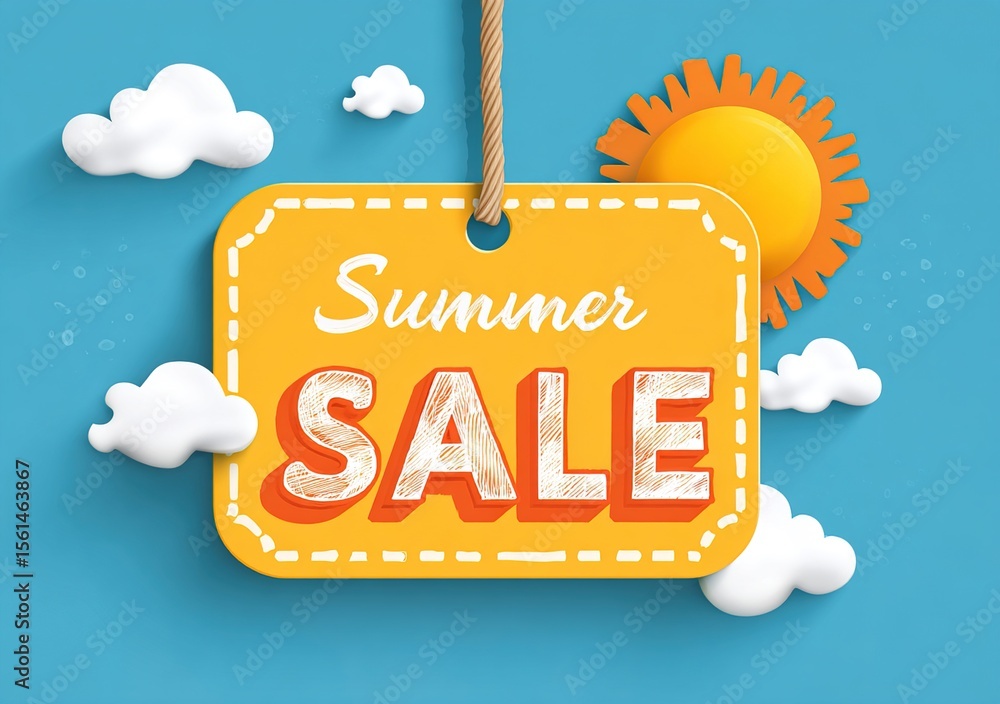 © li - summer sale with sun sign, yellow and orange drawn label, vector. High quality