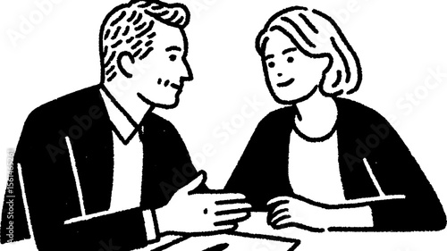 Hand-drawn banker explaining loan options to a client