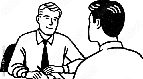 Banker discussing loan options with client in hand drawn sketch