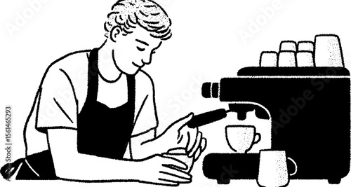 Barista crafting coffee behind the counter: artful depiction of coffee preparation