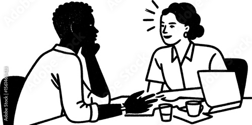 Business coaching session sketch: mentor and client interactive meeting